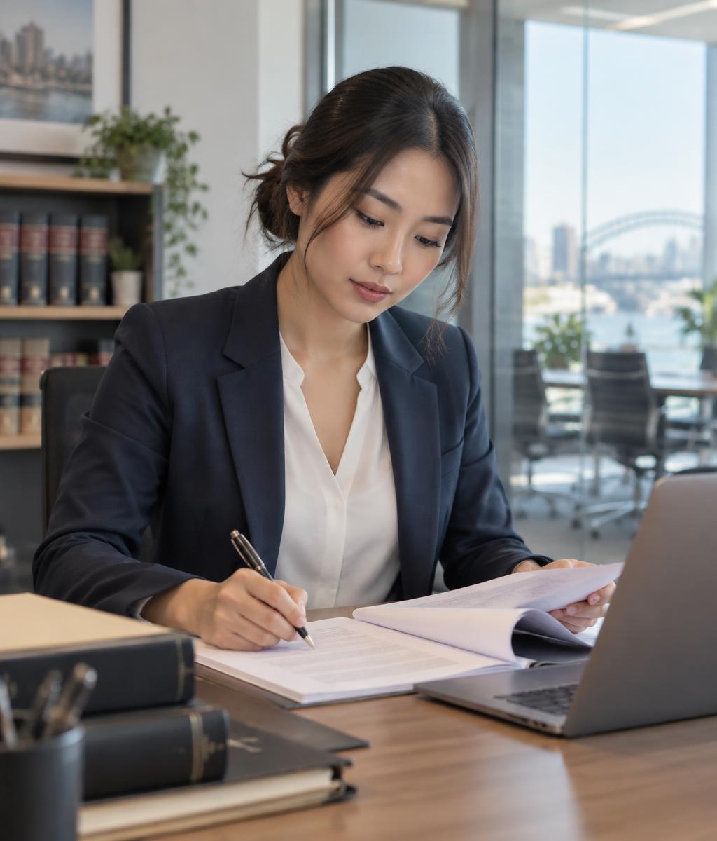 Bella, a paralegal candidate in a professional office